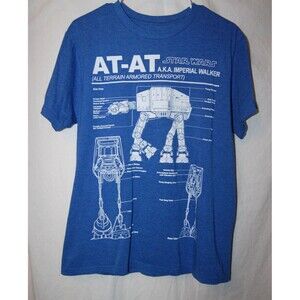 Star Wars Imperial Walker Schematics T-shirt Graphic Tee Blue Size M Mad Engine